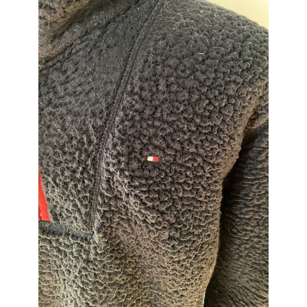 Tommy Hilfiger‎ Women's Sherpa 1/4 Zip Jacket Size L Blue Thumb Holes Preppy